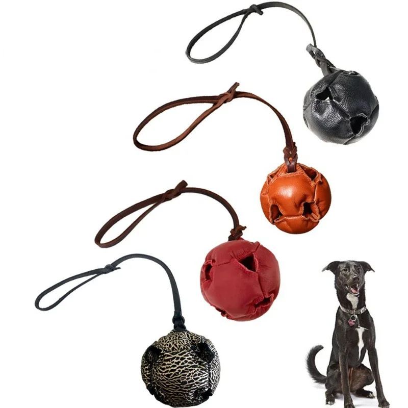 Leather Dog Training Ball Toy Dog Ball Tug Toy With A Handle Dog Bite Toy Soft Puppy Reward Toy Pet Supplies