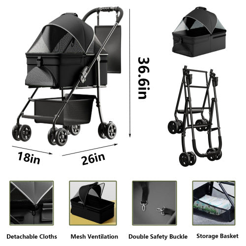 Folding Dog Stroller with Sun Shade